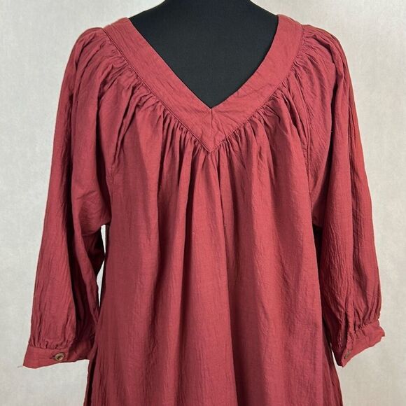 Lucky & Blessed Button Front Tunic Dress 3/4 Sleeve Sz L Burgundy Round Neck - Picture 5 of 11